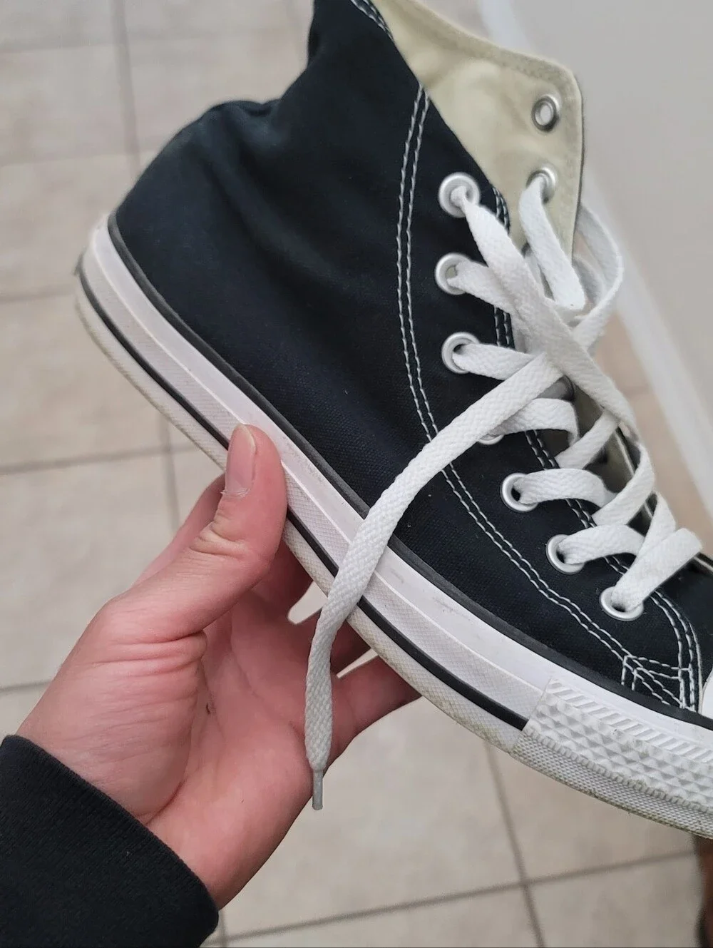 Classic Black Canvas High-Top Sneaker with White Toe - Picture 7 of 9
